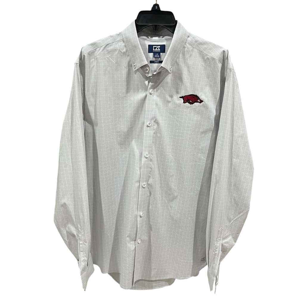 University of Arkansas Razorbacks Plaid Embroidered Button Down Shirt Size Large